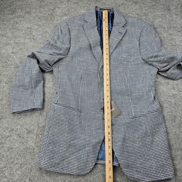 Indochino Blazer Mens 36 Houndstooth Guabello Libera Wool Linen Preppy Blue Suit - Picture 16 of 16